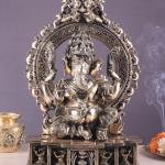 Unique Brass Lord Ganesha Statue with Kirtimukha Prabhavali Arch - 19.5" Height